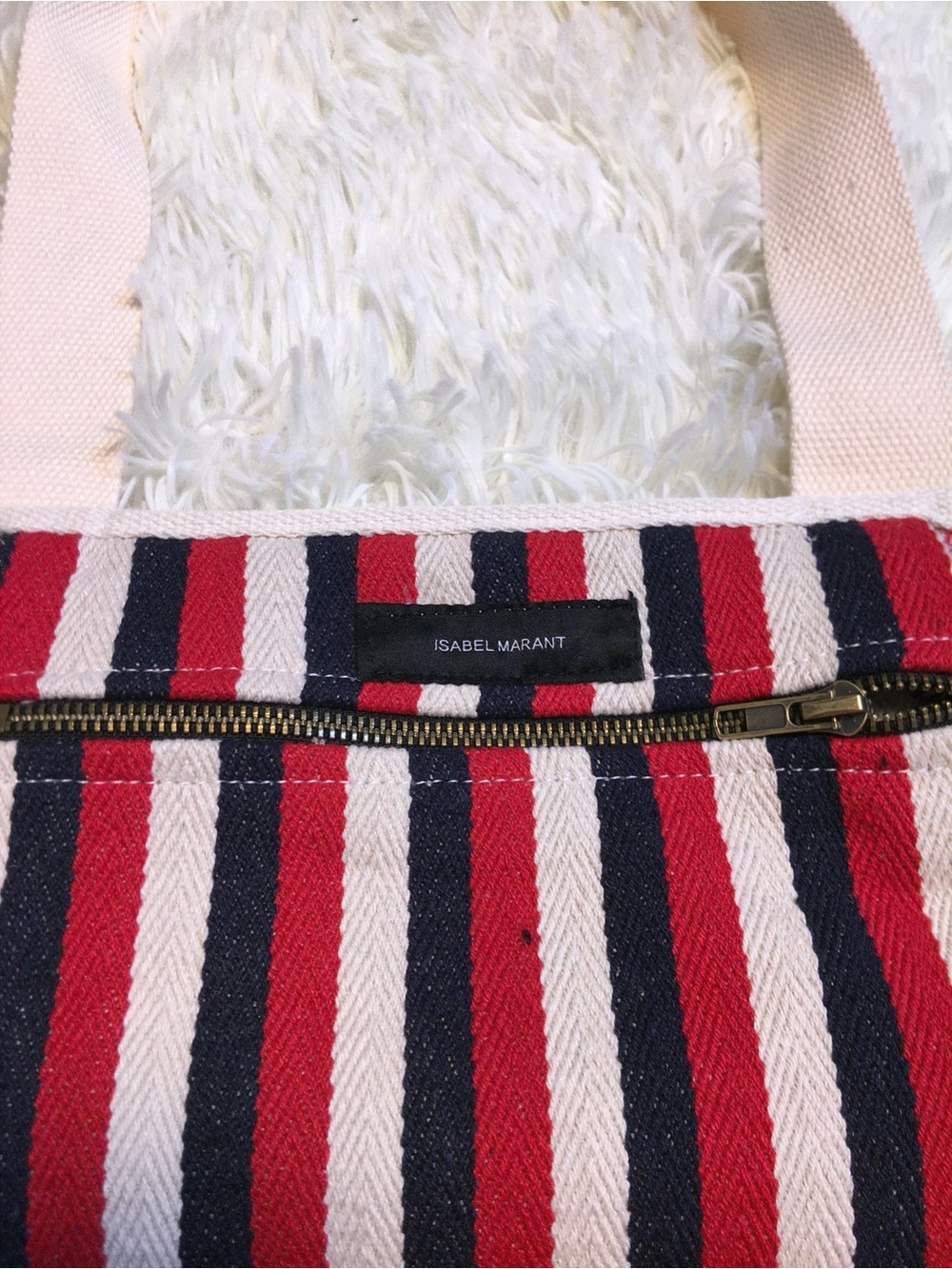 Isabel Marant Striped Canvas Tote Bag in Red, Navy & Cream - Picture 4 of 5